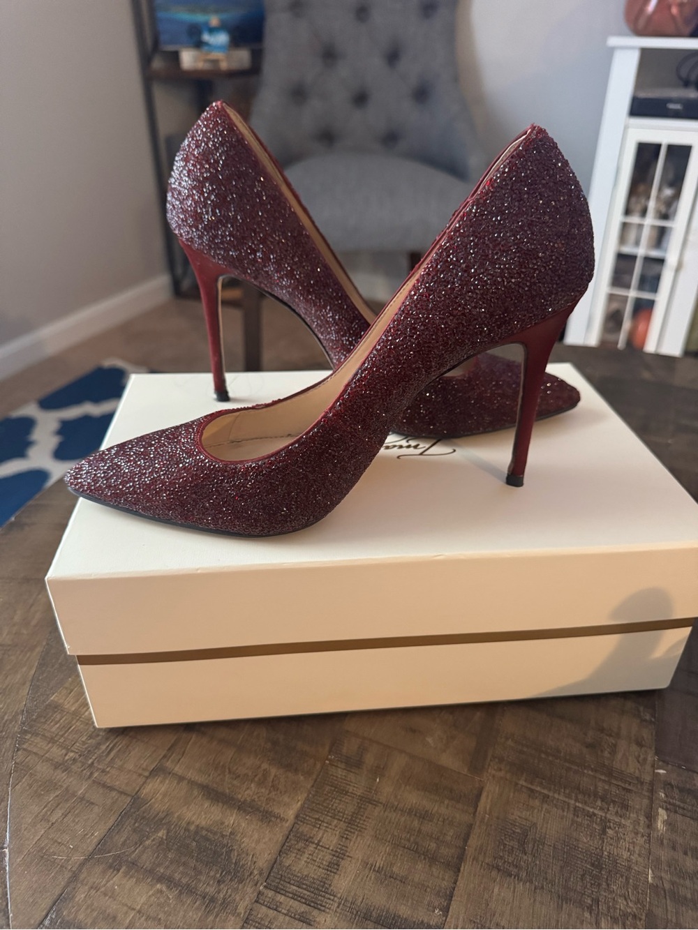 Vince Camuto Women's Sparkle Pointed-Toe Stiletto Pumps - Burgundy